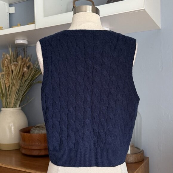J. Crew Cashmere Cropped Cable-Knit Sweater-Vest Navy Size L - Picture 3 of 10